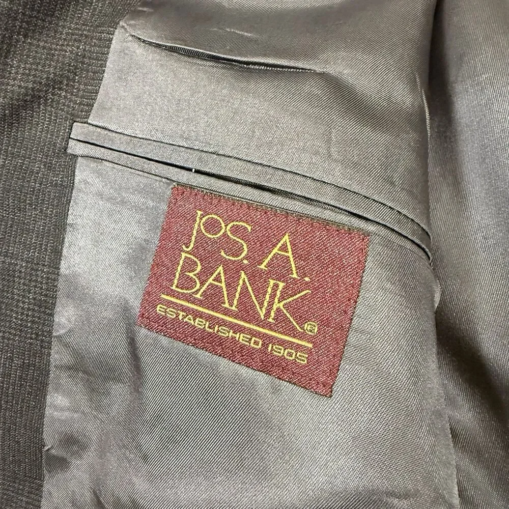 Jos. A. Bank 100% Wool Glen Plaid sport coat Grey 48L Classic two button Blazer